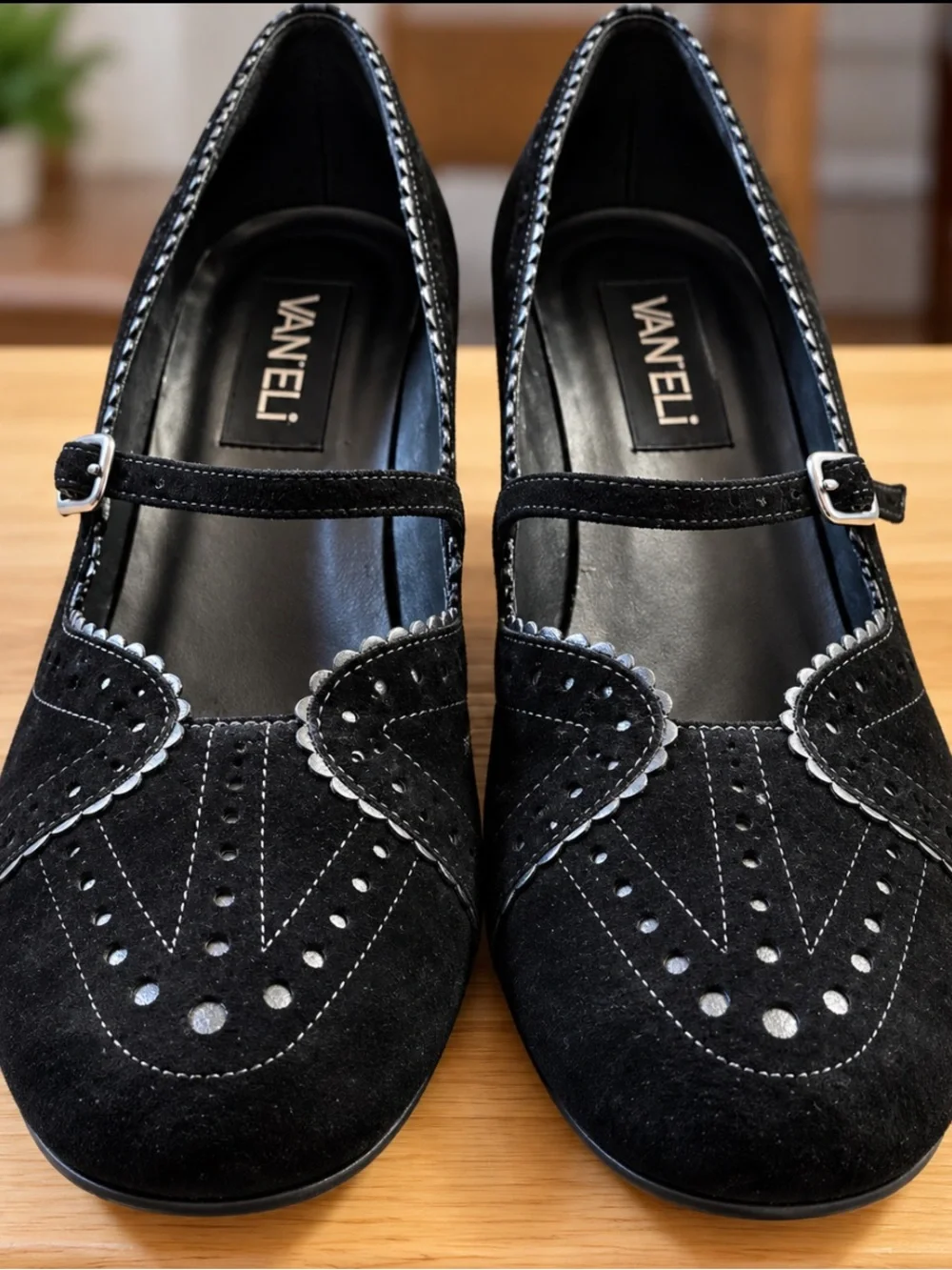 VANELi Billow Black Suede Mary Jane Wedge Shoes 7.5 Narrow N NIB